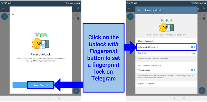 Screenshot of Telegram's Password Lock settings
