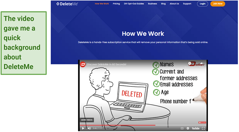 A screenshot of a video on DeleteMe's homepage