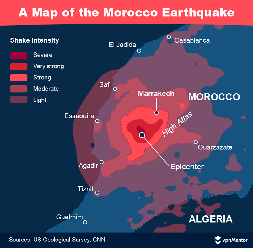 A map of the Morocco earthquake