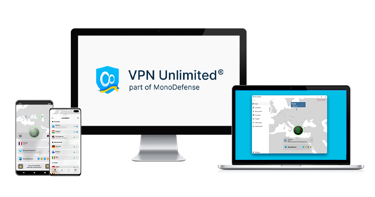 Small assortment of technological devices compatible with VPN Unlimited