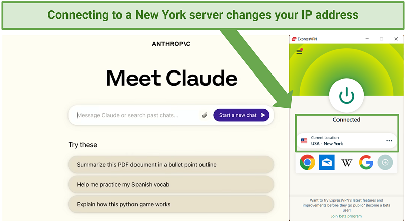 Screenshot showing how to access Claude AI via a VPN