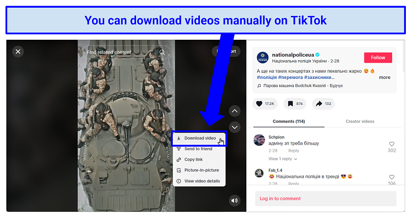 Screenshot of TikTok video download via Chrome browser