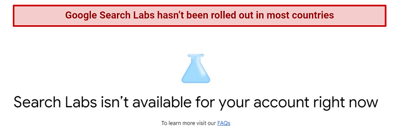 A screenshot of Search Labs blocked access notification