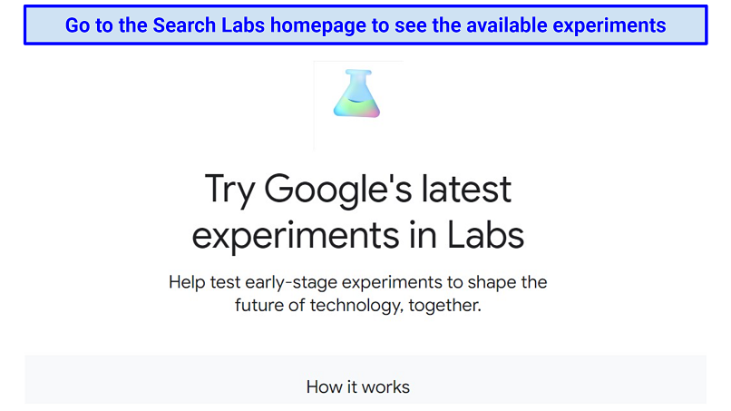 A screenshot of Google Search Labs homepage