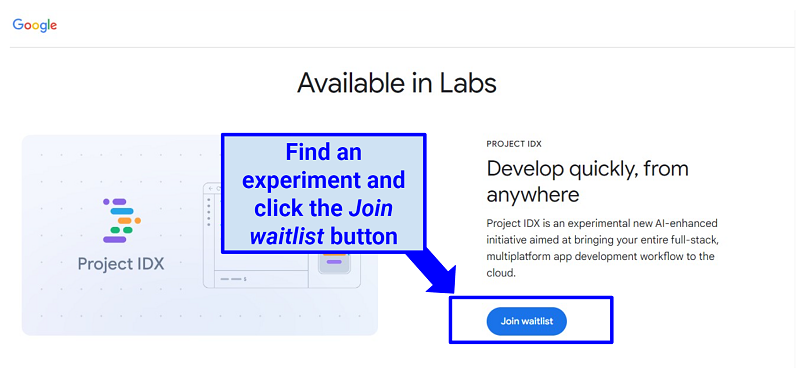 A screenshot of Google experiment with waitlist button