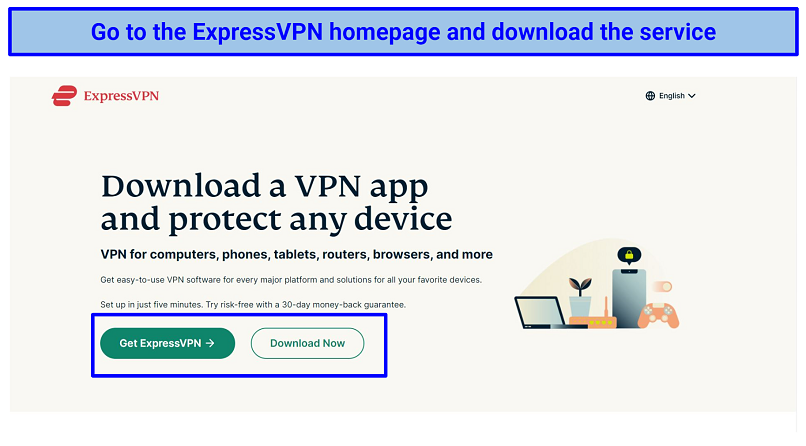 A screenshot of the ExpressVPN homepage