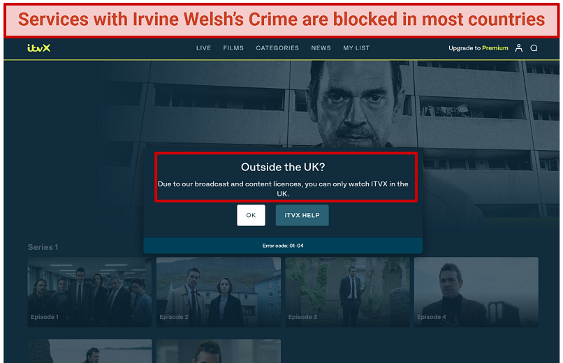 Screenshot of ITVX geo-blocked