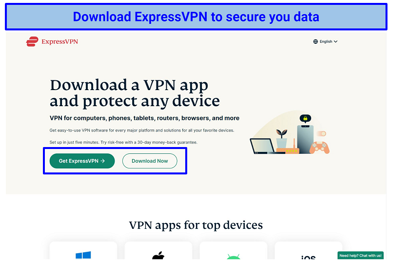 Screenshot showing ExpressVPN website to download the app