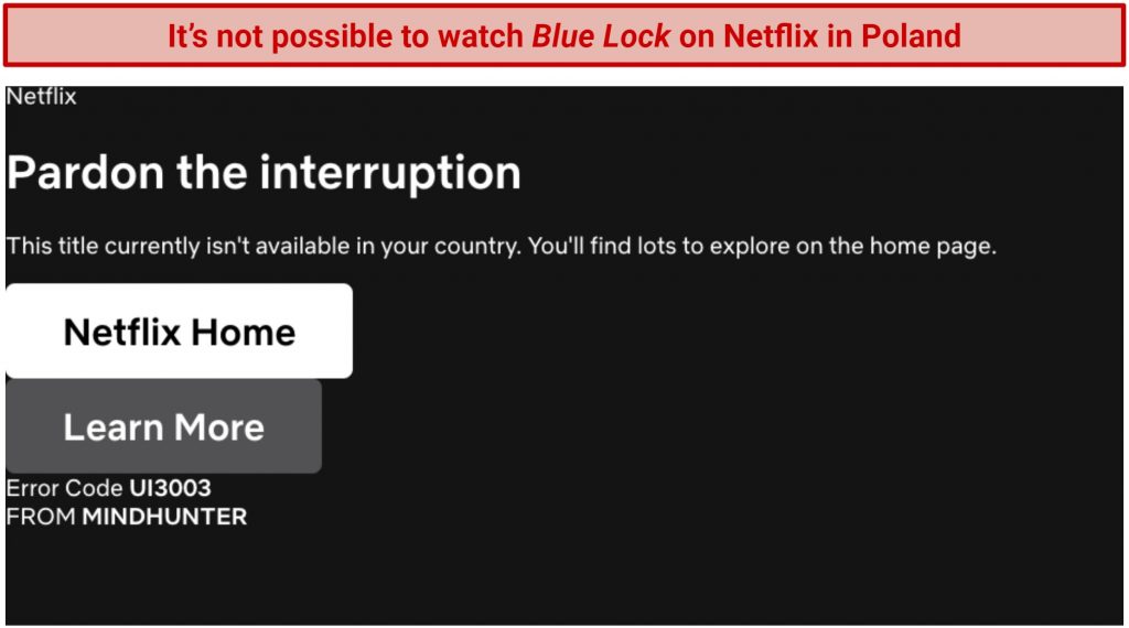 A Netflix error message