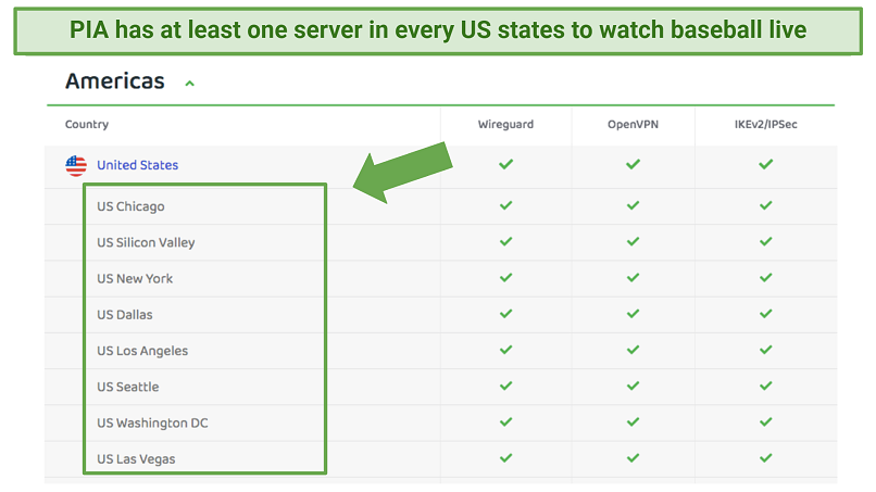 Screenshot of PIA's website that shows how many US locations its server network covers