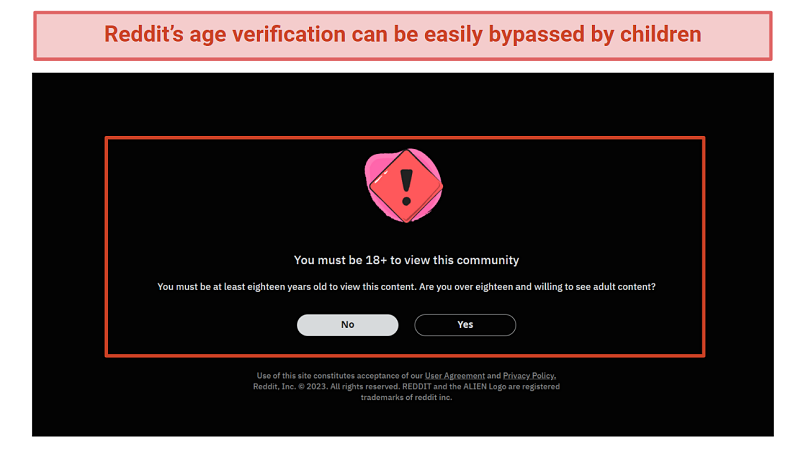  Screenshot of Reddit's age verification popup