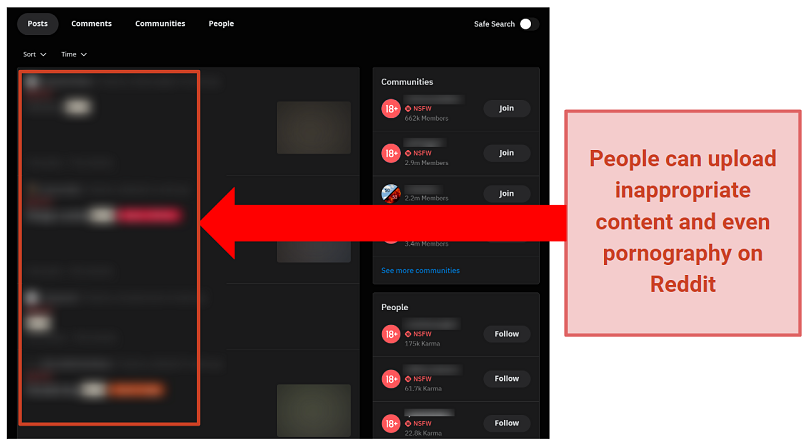 Screenshot of Reddit's NSFW content