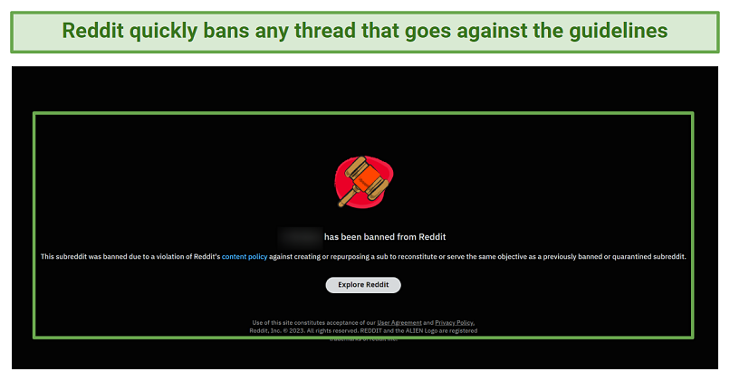 Screenshot of Reddit's ban popup