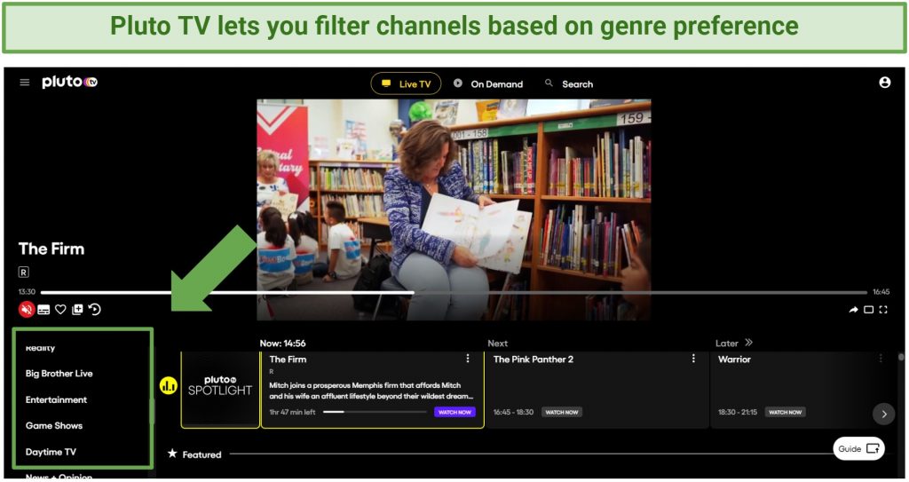 Screenshot of Pluto TV user-interface