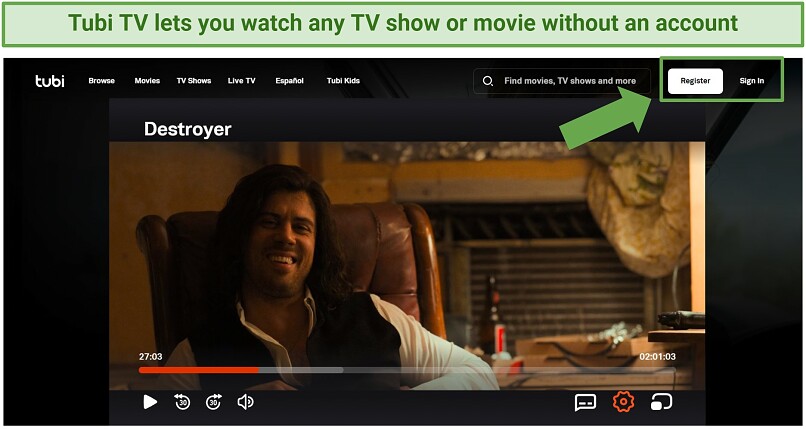 Screenshot of Tubi TV user-interface