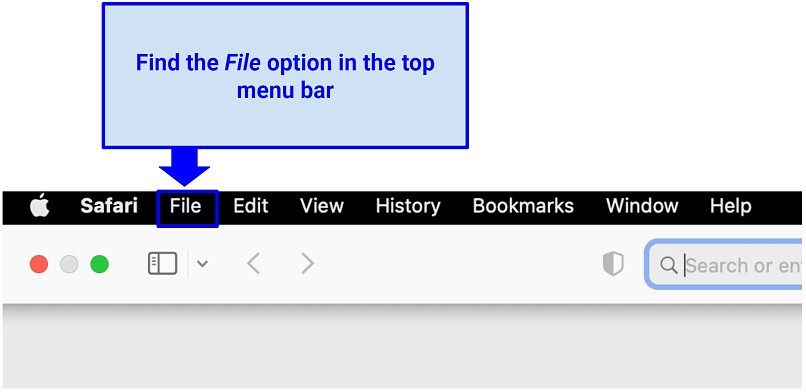 A screenshot of the Safari File menu