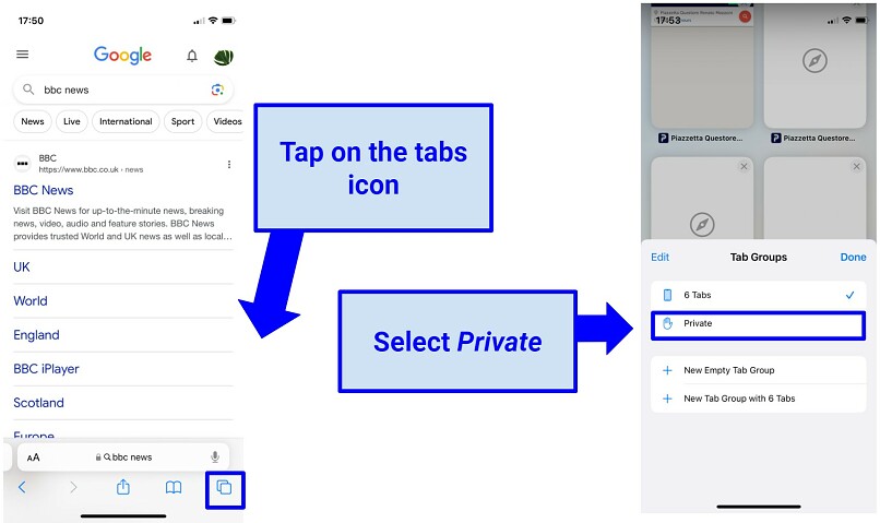 A screenshot of the Safari iPhone settings