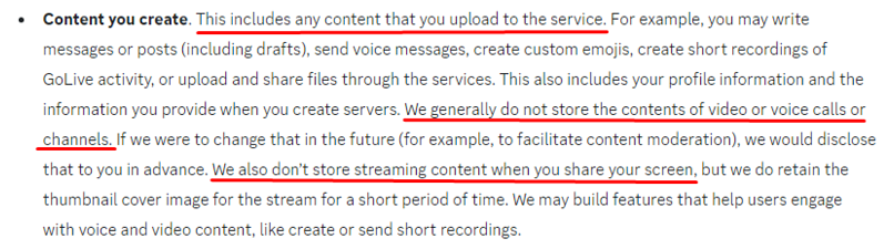 A screenshot of a section of Discord's privacy policy