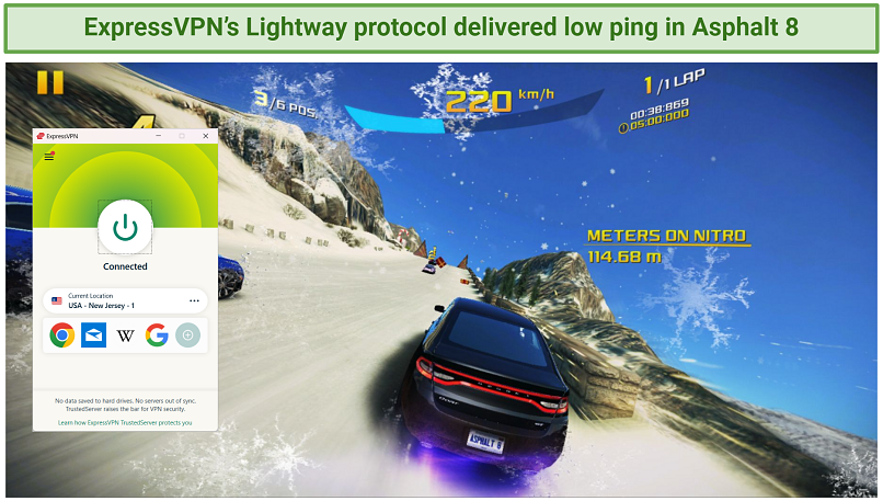 Screenshot of ExpressVPN working great with Asphalt 8 on Android TV