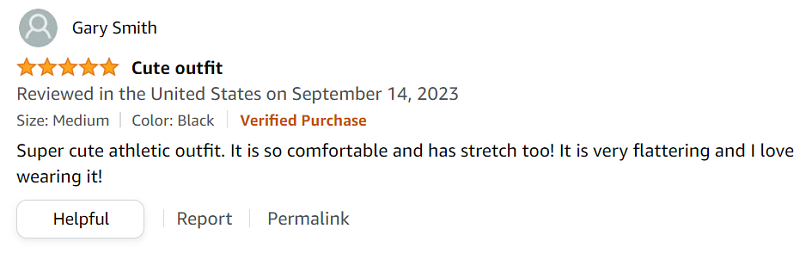 A fake Amazon review with a generic name and no profile picture