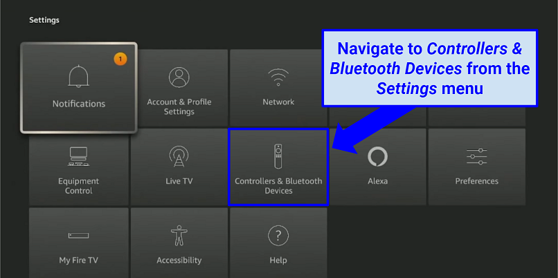 Screenshot of Fire TV settings menu