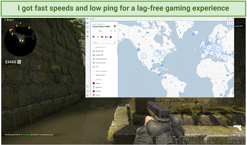 Screenshot of gaming with NordVPN