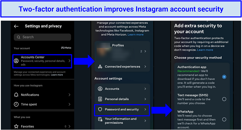 Screenshot showing how to enable two-factor authentication on Instagram