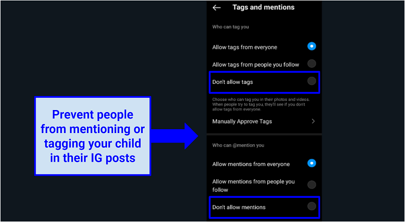 Screenshot of instructions for tagging setting on IG