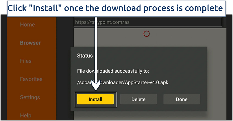 A screenshot showing it’s easy to install AppStarter on Firestick with the Downloader app