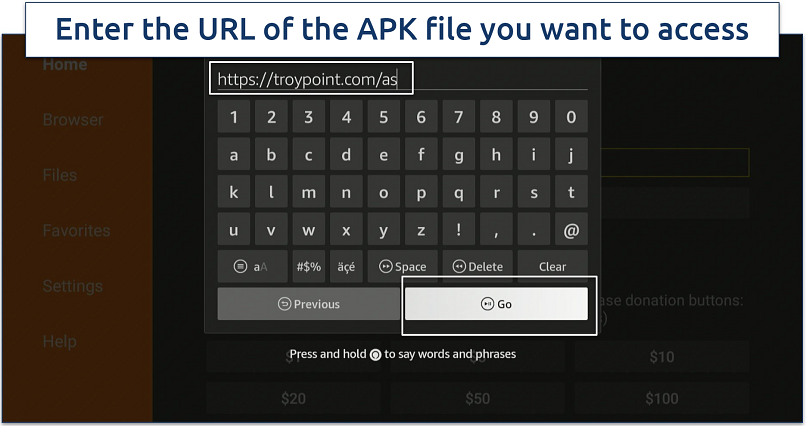 A screenshot showing you can use the Downloader app to download AppStarter on Firestick