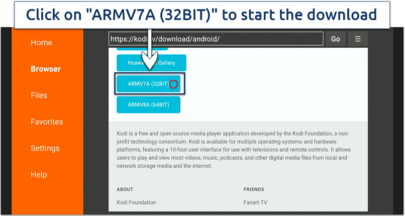 A screenshot showing the installer to choose to install Kodi on Firestick
