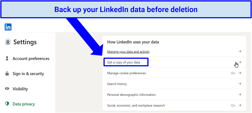 Picture of LinkedIn data management option
