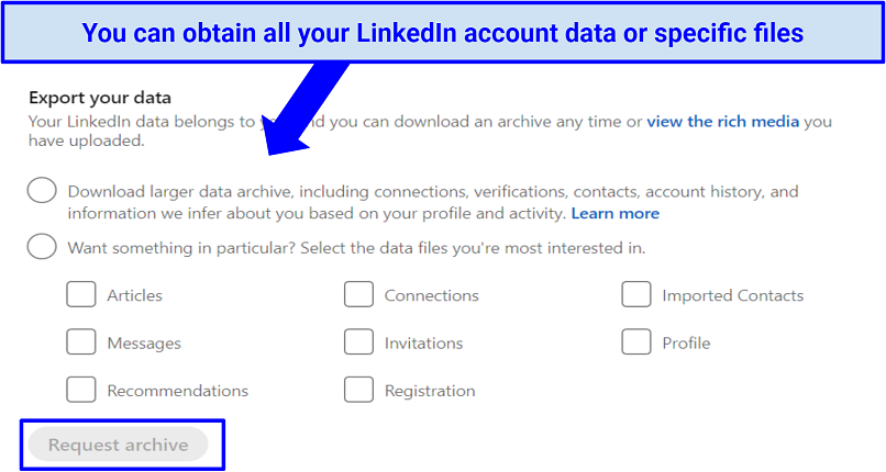 Picture of data download for LinkedIn