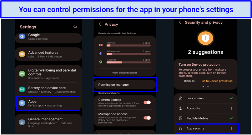 Picture of permission settings on Android