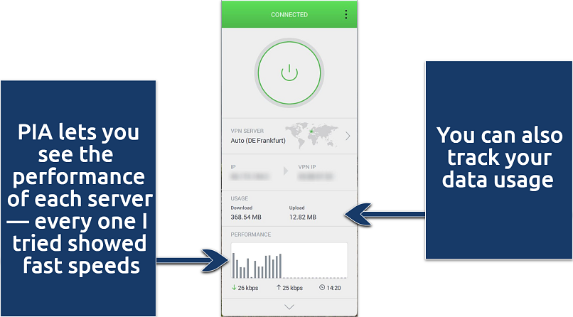 A screenshot of PIA’s user interfeace