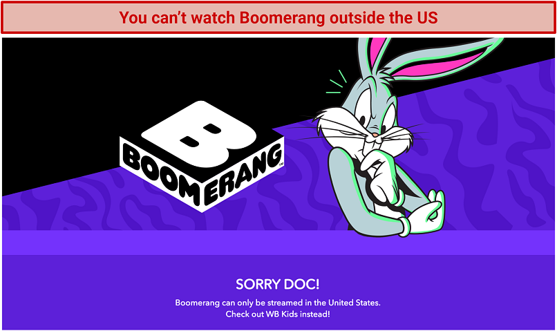 A screenshot of the Boomerang error message