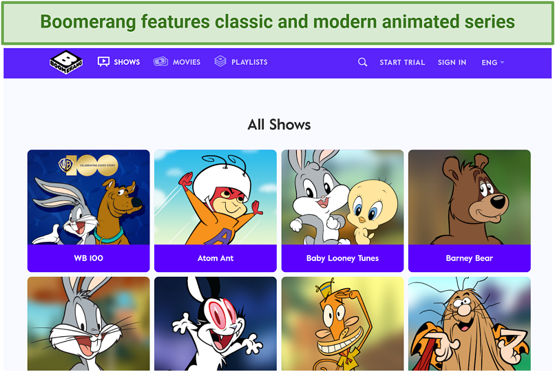 Screenshot of the Boomerang site