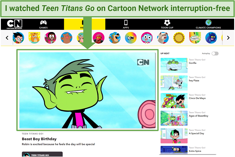 Screenshot of the Cartoon Network site