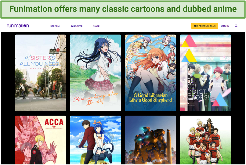 Screenshot of the Funimation site