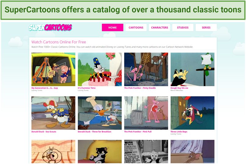 Screenshot of the SuperCartoons site