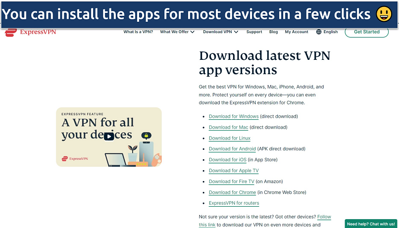 Screenshot of ExpressVPN’s download page