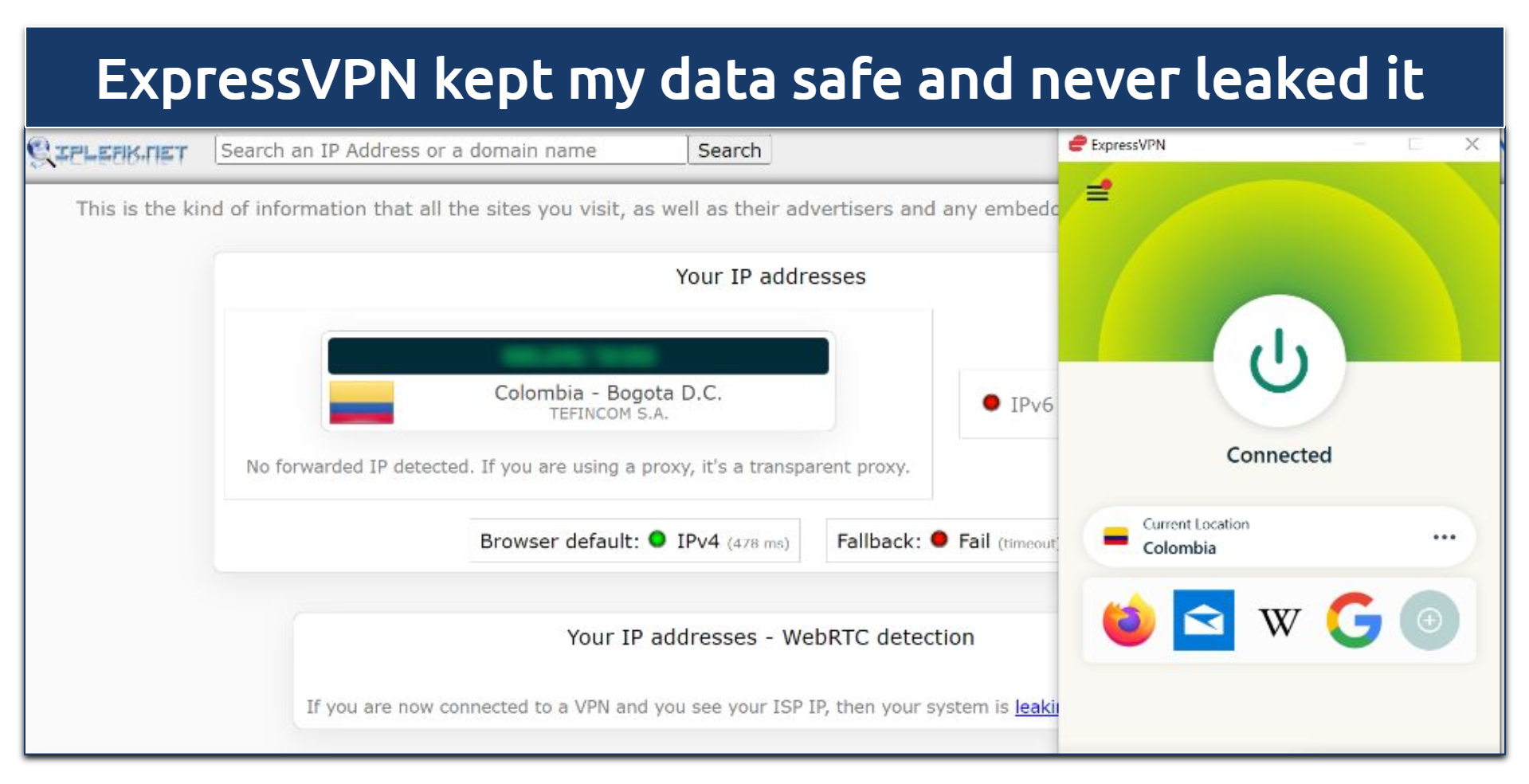 A screenshot showing ExpressVPN protecting my real IP address