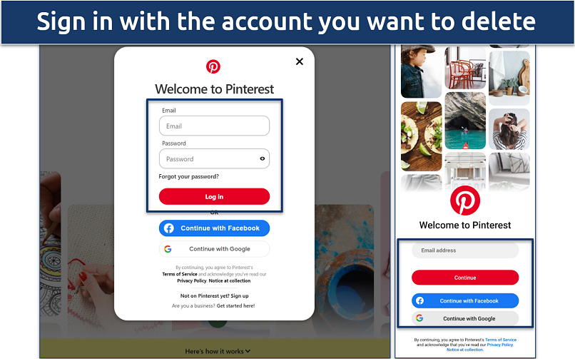 A screenshot of Pinterest’s login page