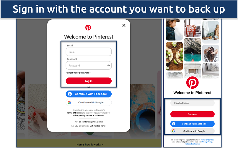 A screenshot of Pinterest’s login page