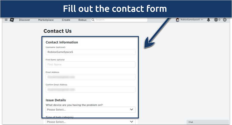 A screenshot of Roblox support page