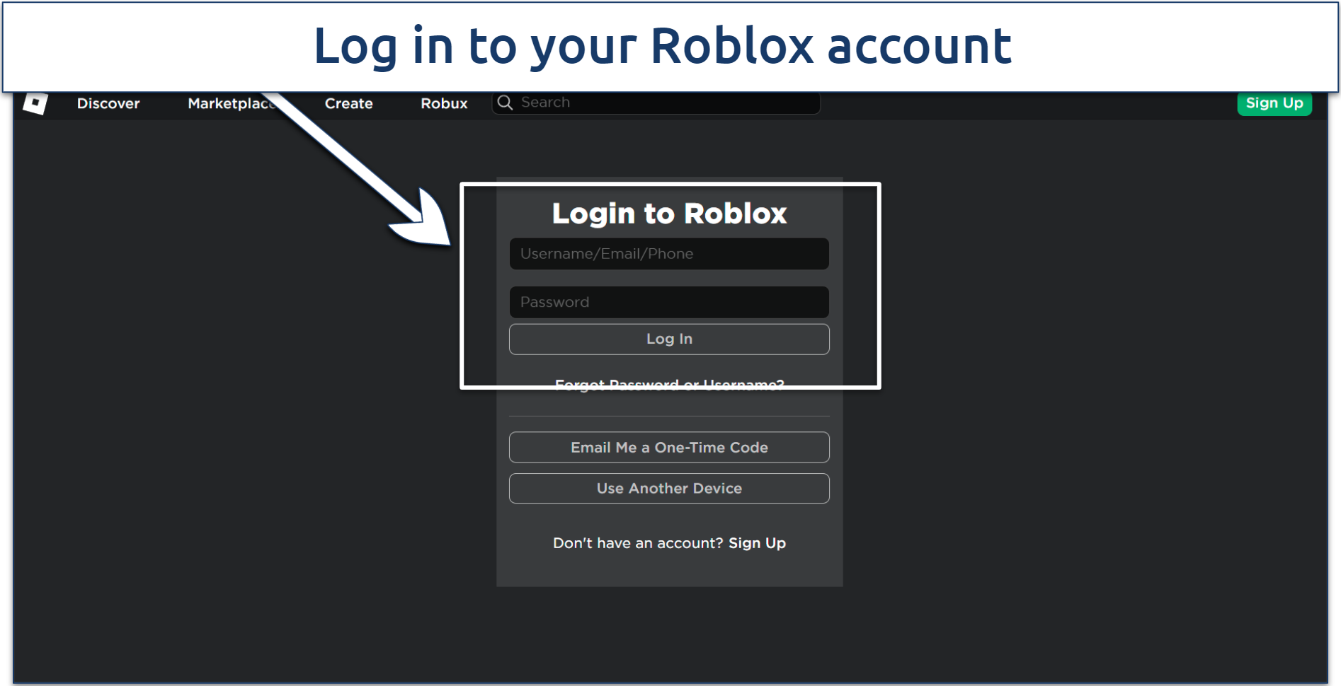 A screenshot of Roblox login page