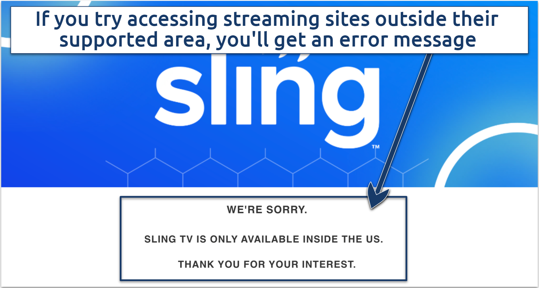 Screenshot of the Sling TV error message