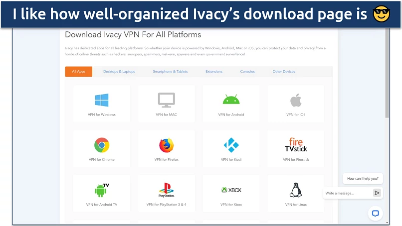 Screenshot of Ivacy's download page from its website