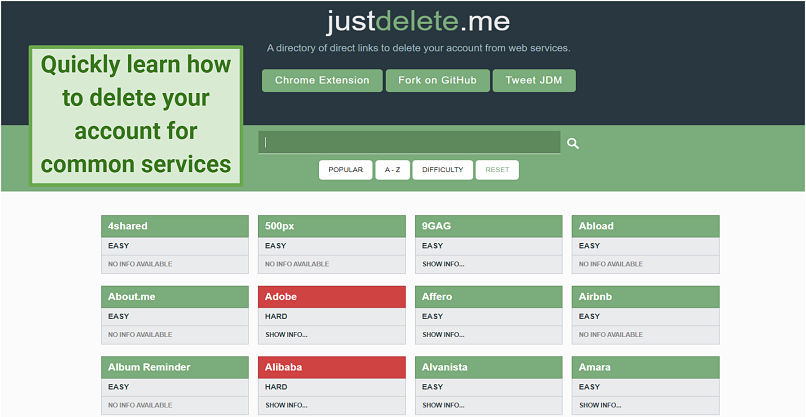 Image of the Just Delete Me account deletion directory