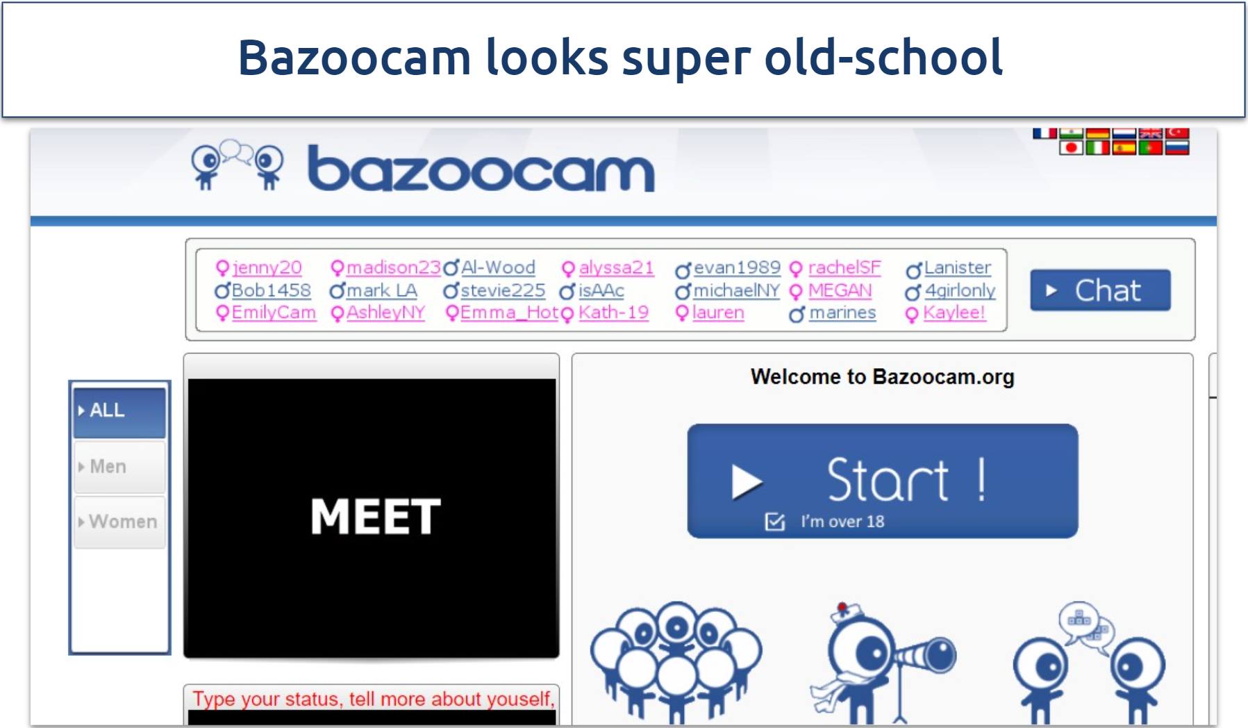A screenshot of the Bazoocam homepage